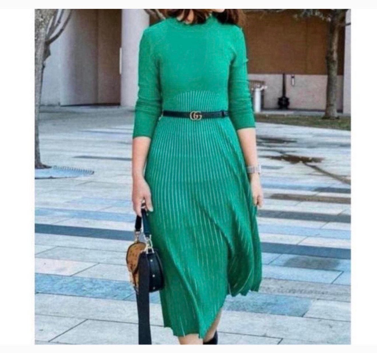 Nieuw Zara Gebreide Jurk L - Midi Geplooid Fijn groen lang, Kleding | Dames, Maat 42/44 (L), Nieuw, Ophalen of Verzenden, Onder de knie