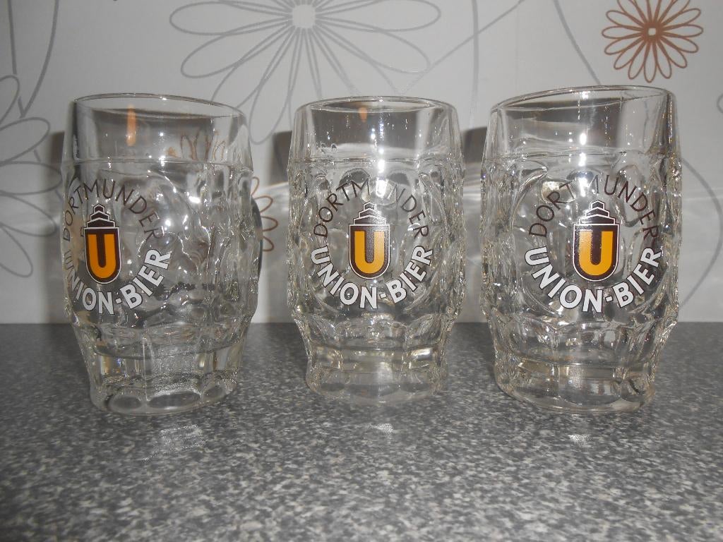 6 Dortmunder bierpinten met handvat, Collections, Enlèvement ou Envoi, Comme neuf, Verre à bière