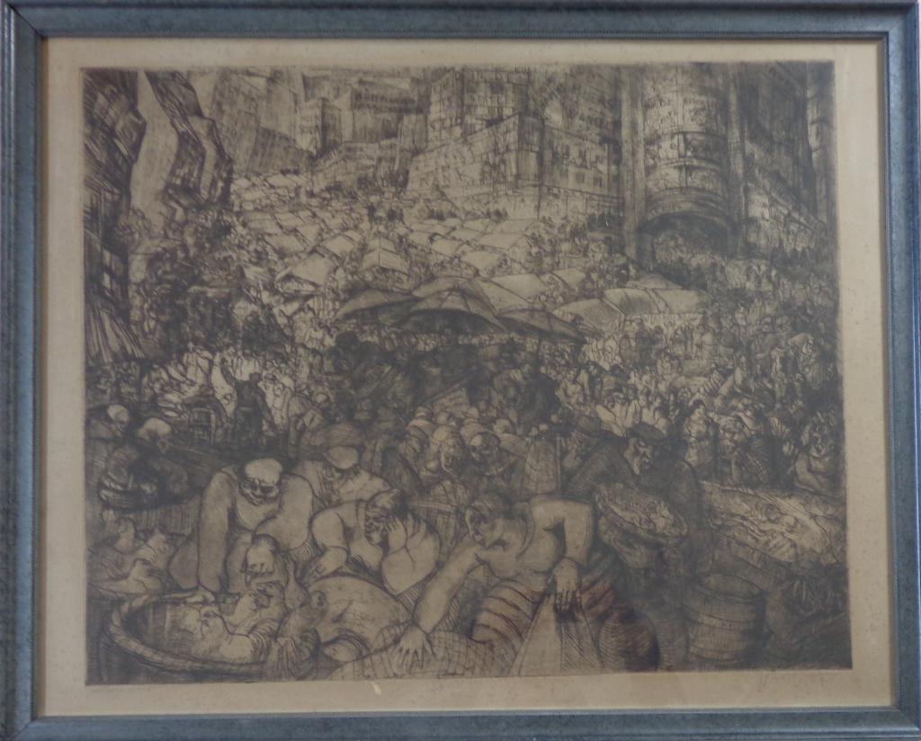JACQUES BOONEN / MARKT / ZW-W ETS / 77x95cm / KADER / SIG, Enlèvement
