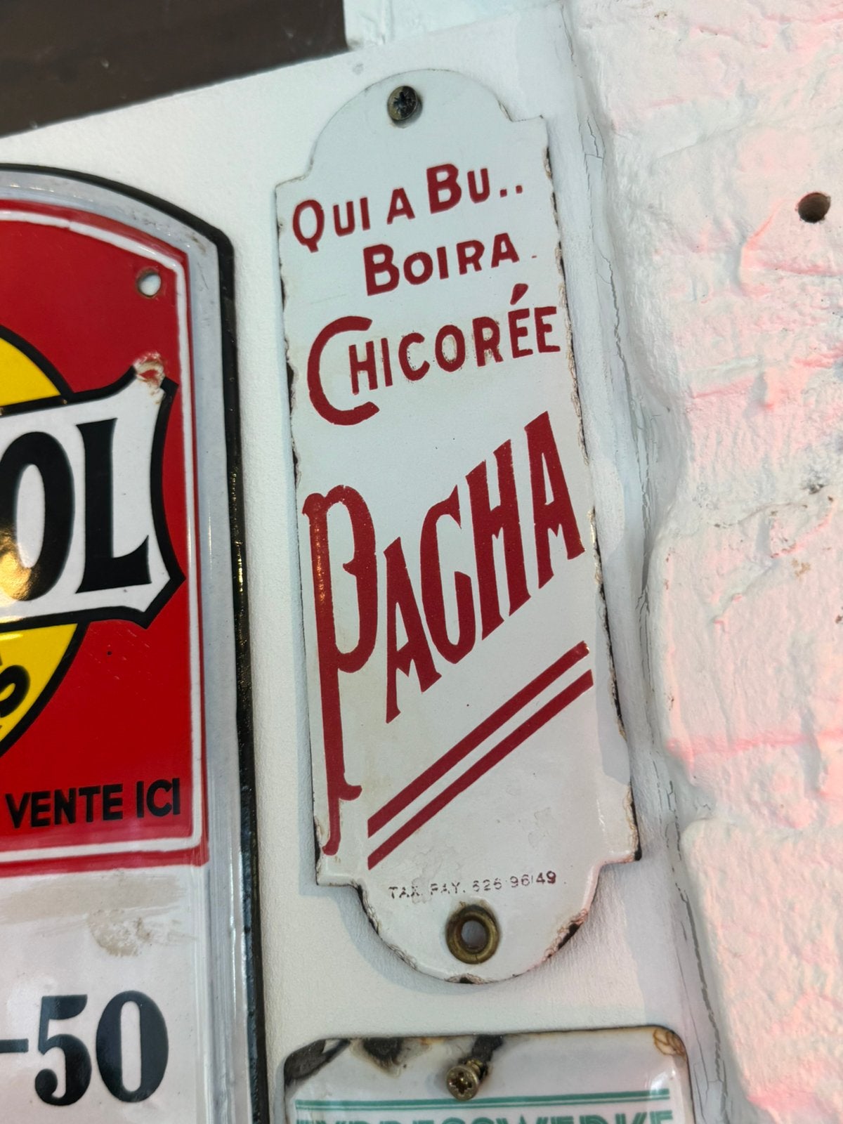 PACHA emaille reclamebord 1949, Ophalen of Verzenden, Gebruikt, Reclamebord