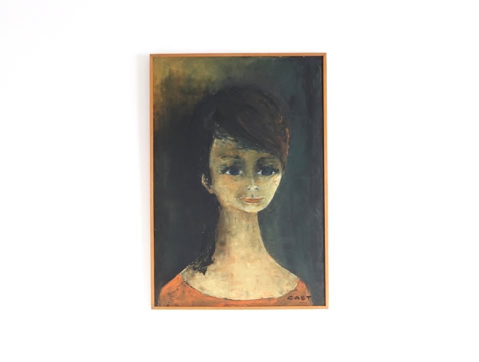 Olieverf op doek Meisje - Mid-Century Modern stijl, Antiquités & Art, Art | Peinture | Moderne, Enlèvement, Peinture à l'huile