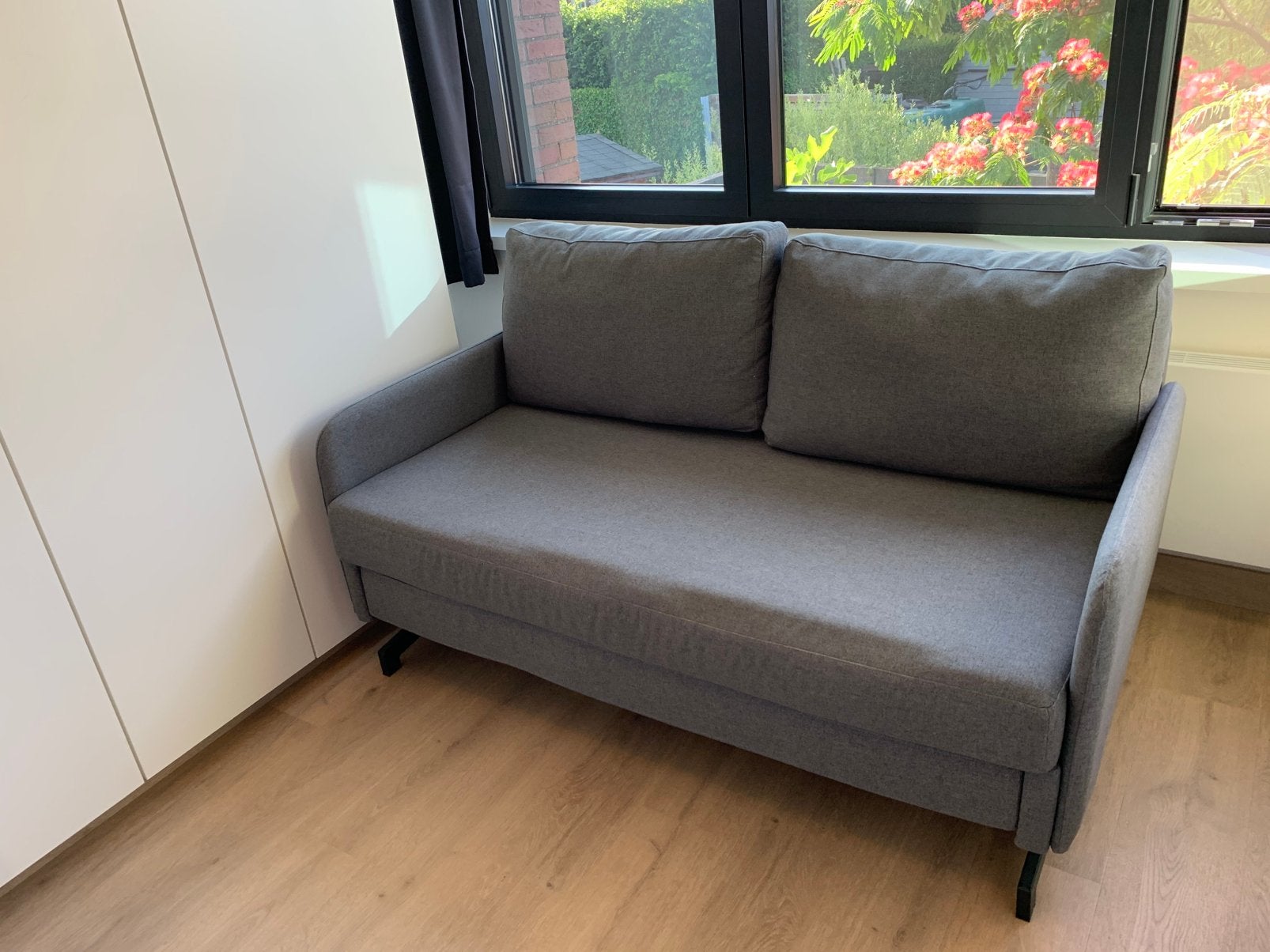 Slaapbank Motti mergelgrijs, Huis en Inrichting, Slaapkamer | Slaapbanken, Ophalen, Tweepersoons, 190 cm of minder, Zo goed als nieuw