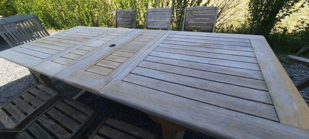 ensemble jardin teck table 240cm et 8 sièges, Enlèvement, Utilisé, Chaise, Sets de jardin