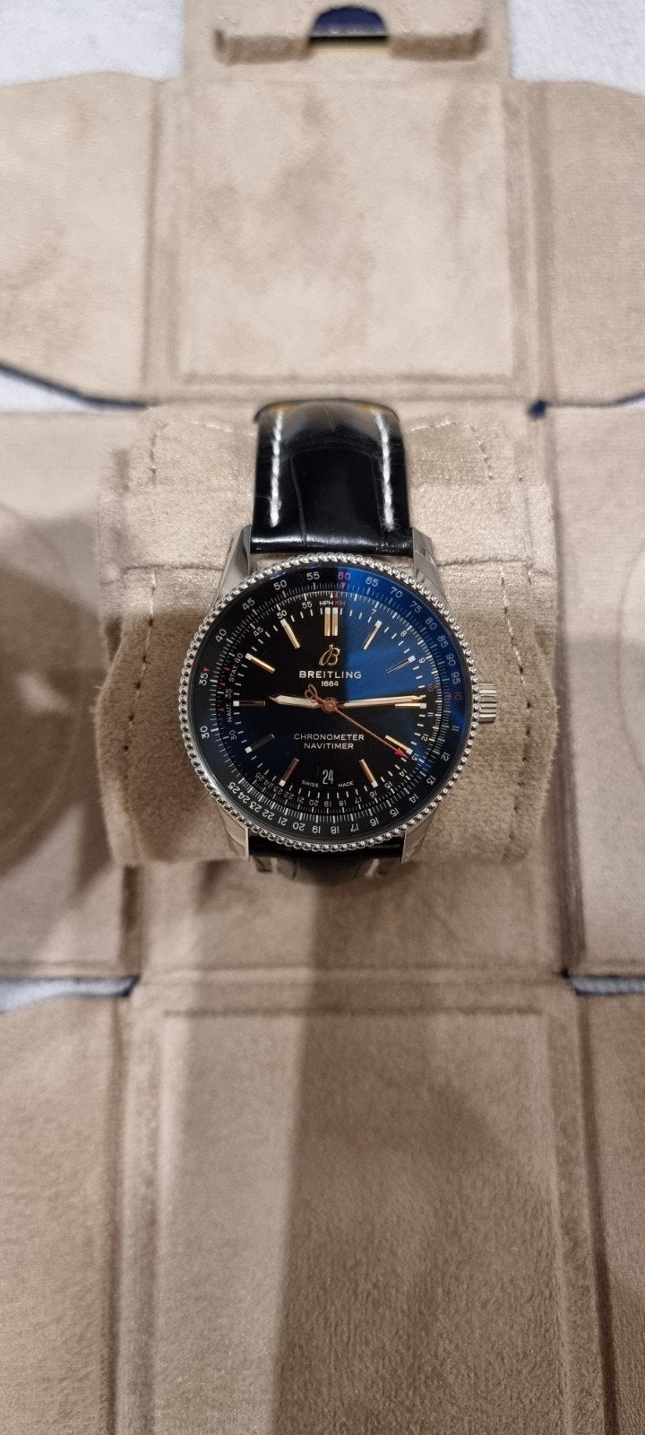 Nieuw Breitling Navitimer automatic 41 FULL set horloge, Ophalen, Leer, Breitling, Polshorloge