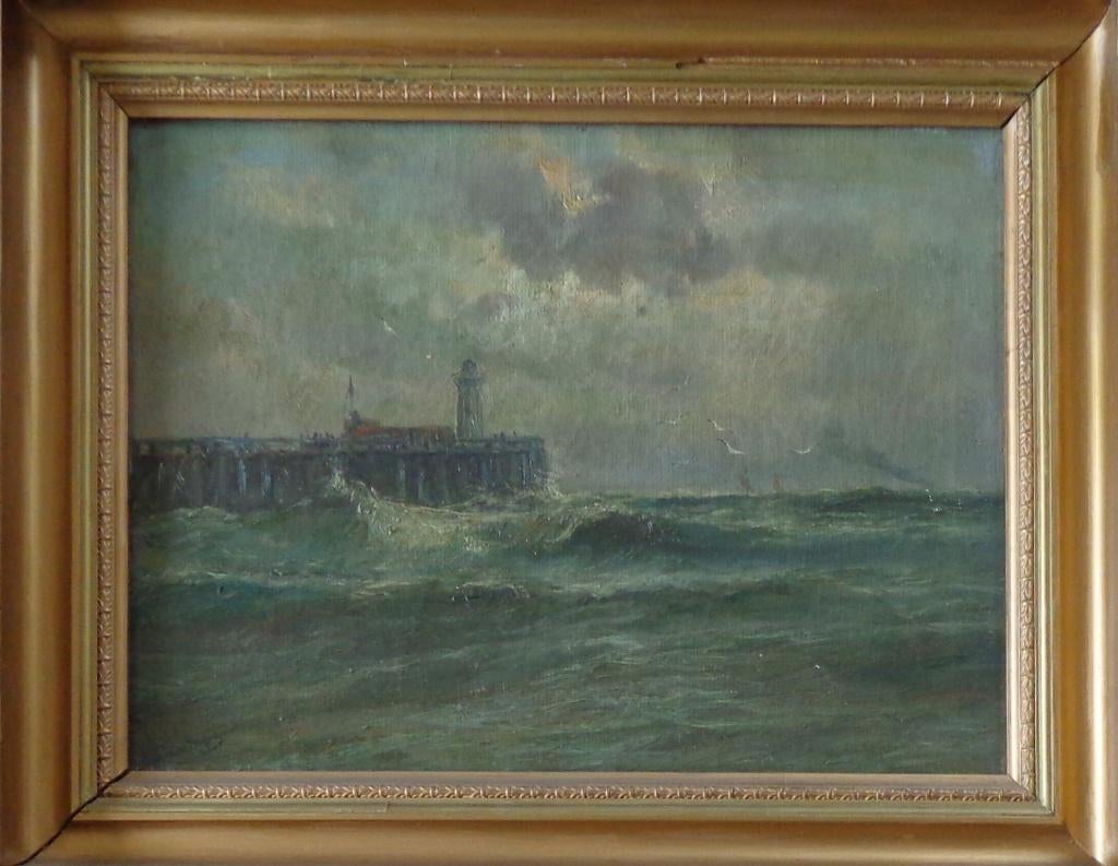 ROMAIN STEPPE / STAKETSEL ZEE / OLIEVERF / 48x58cm / KADER, Antiek en Kunst, Ophalen of Verzenden