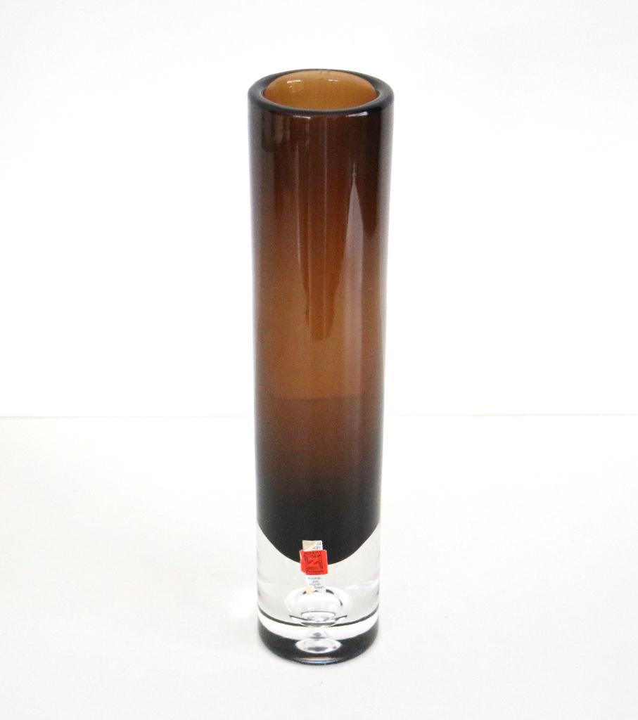 Zware cylindrische kristallen vaas in bruine kleur Schott, Antiek en Kunst, Antiek | Glaswerk en Kristal, Ophalen of Verzenden