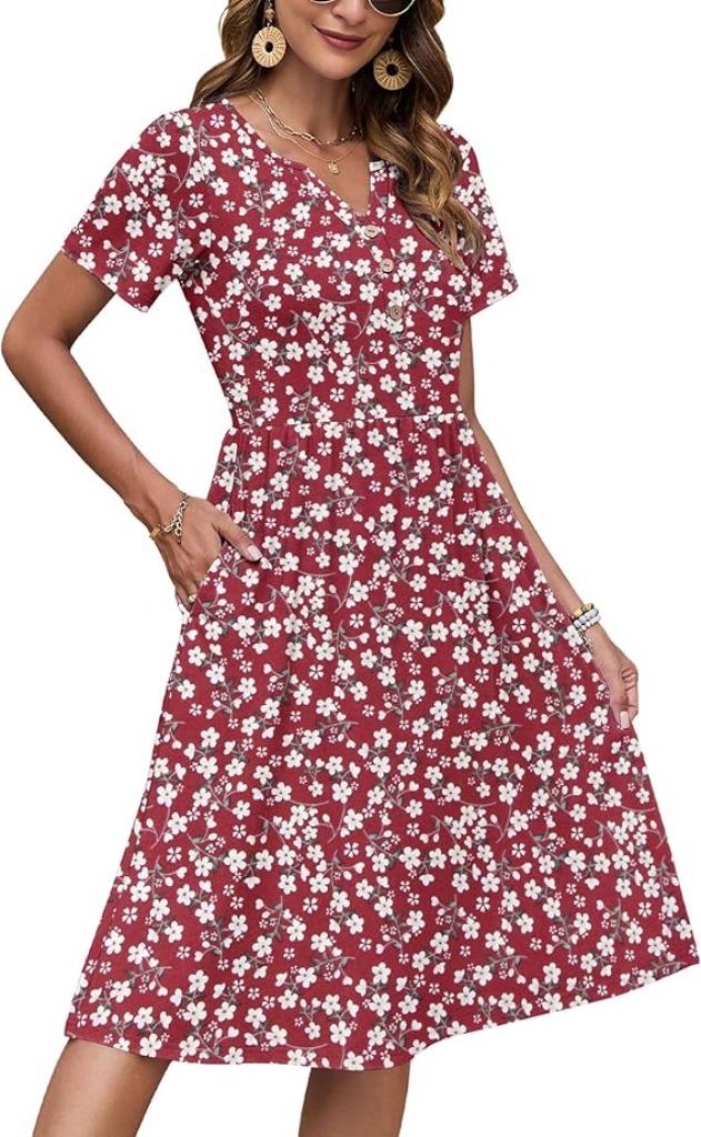 Robe d'été pour femme | manches courtes | col en V, Neuf, -, Autres couleurs, -