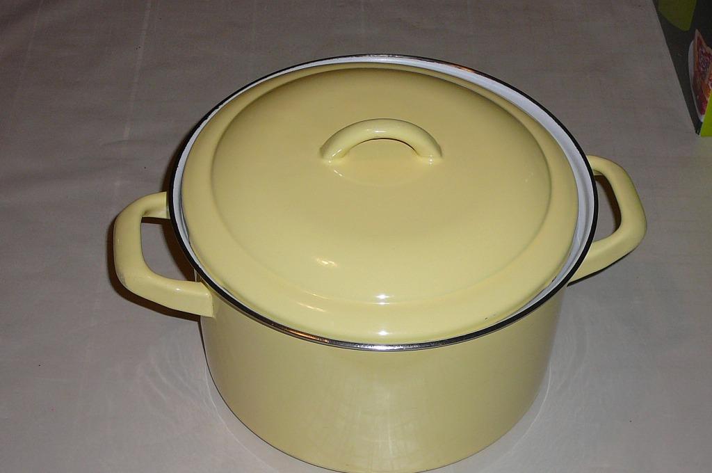 Emaille kookpot met deksel (geel), Huis en Inrichting, Ophalen of Verzenden