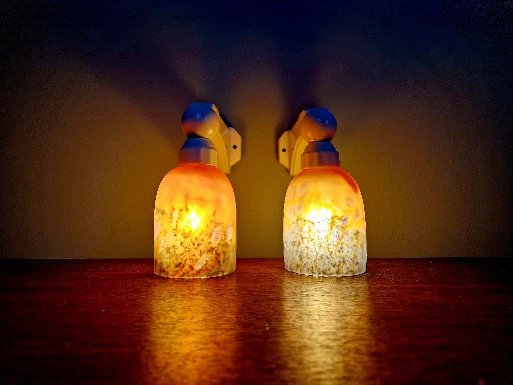Paire d'appliques Art Déco en porcelaine et verre, 1930, Enlèvement ou Envoi