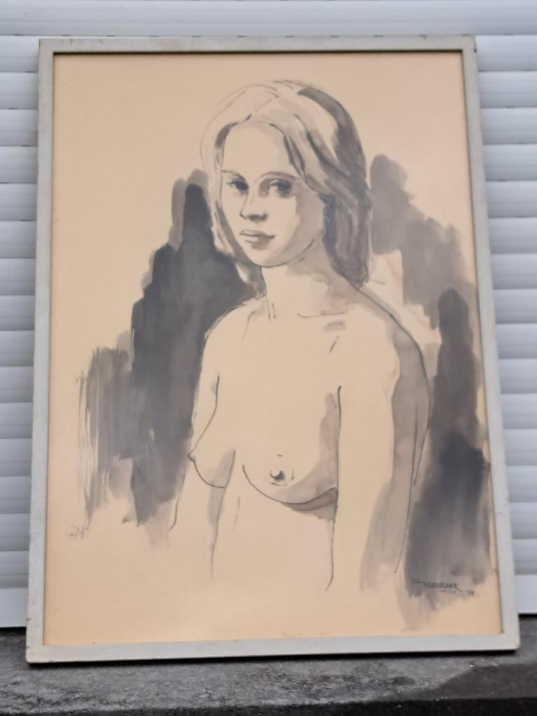 lavis femme signe vic van berckelaer 72, Ophalen of Verzenden
