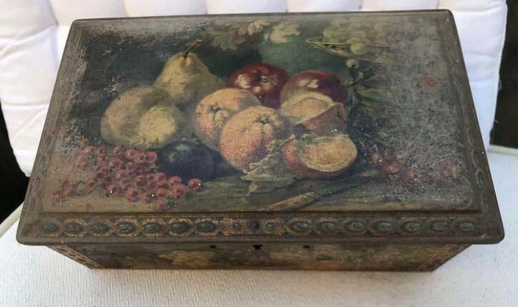 ANTIEK blikken trommel, koekjestrommel ( brocante ), Verzamelen, Verzenden