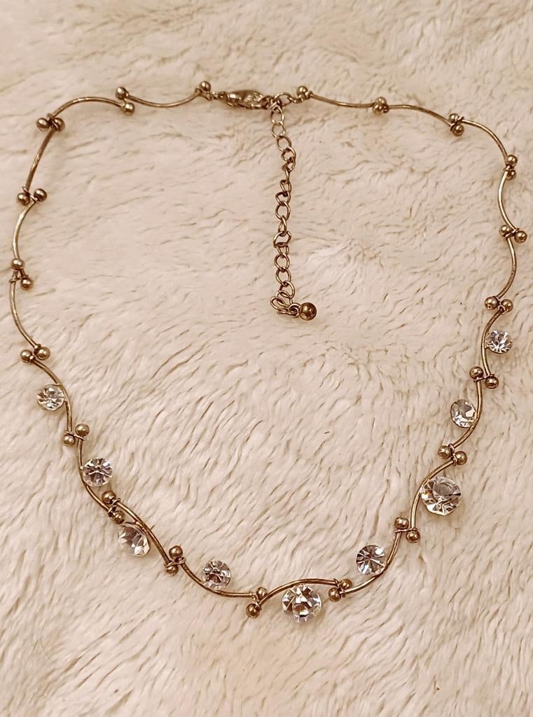 Collier en strass en métal argenté, Enlèvement ou Envoi, Comme neuf