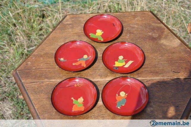 5 coupelles en plastique peint main decor chinois, Enlèvement ou Envoi, Utilisé, Balance ou Balances