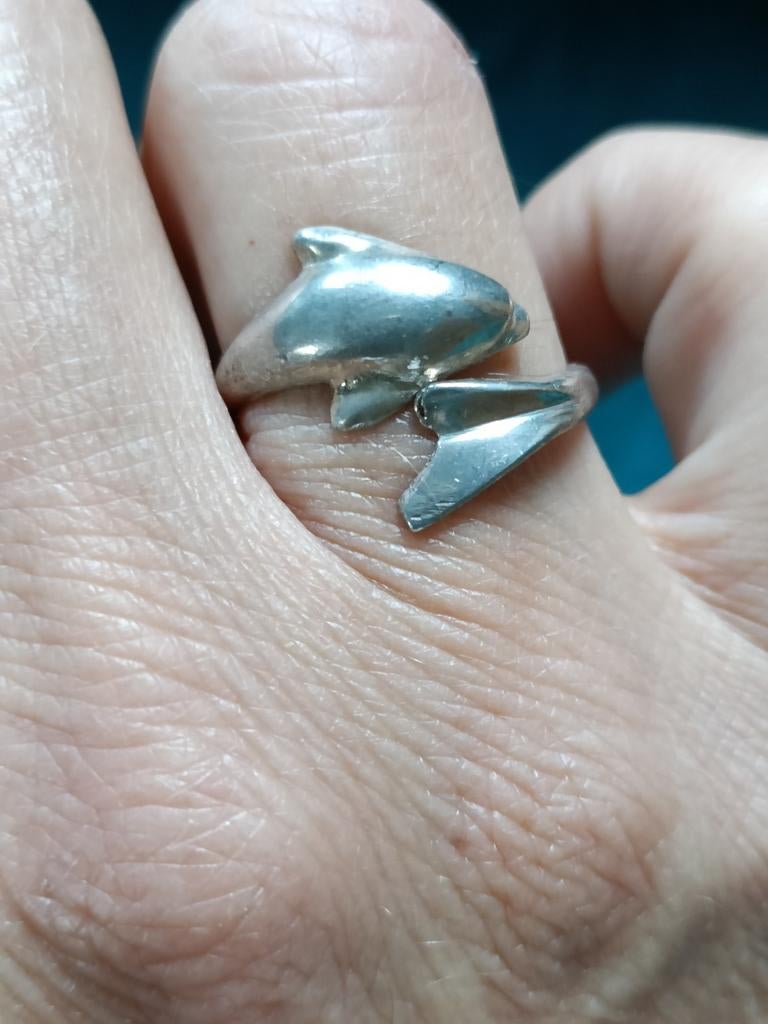 Bague dauphin légèrement ajustable, Handtassen en Accessoires, Ophalen of Verzenden, Zo goed als nieuw, Zilver, Zilver