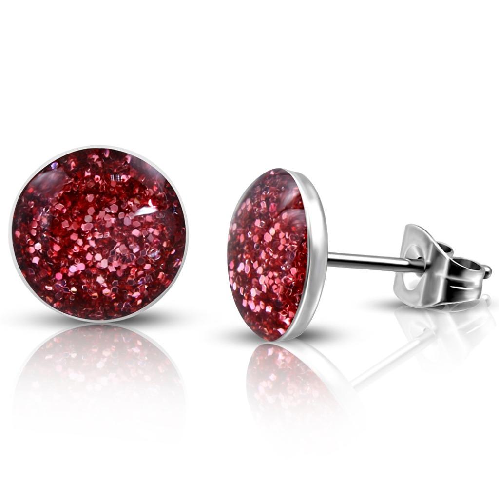 Ronde roze glitter oorbellen staal - 7 mm - OP=OP!, Ophalen of Verzenden, Nieuw, Roze