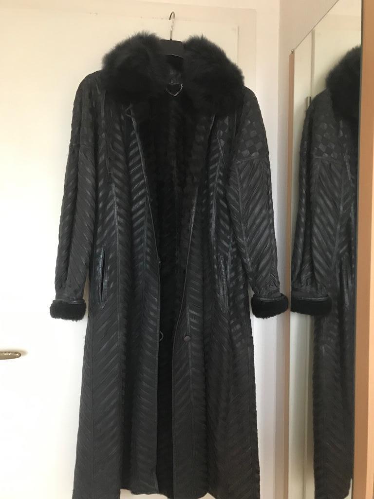 Manteau gris en peau de mouton t.38, col amovible, Ophalen, Zo goed als nieuw, Maat 38/40 (M), Grijs