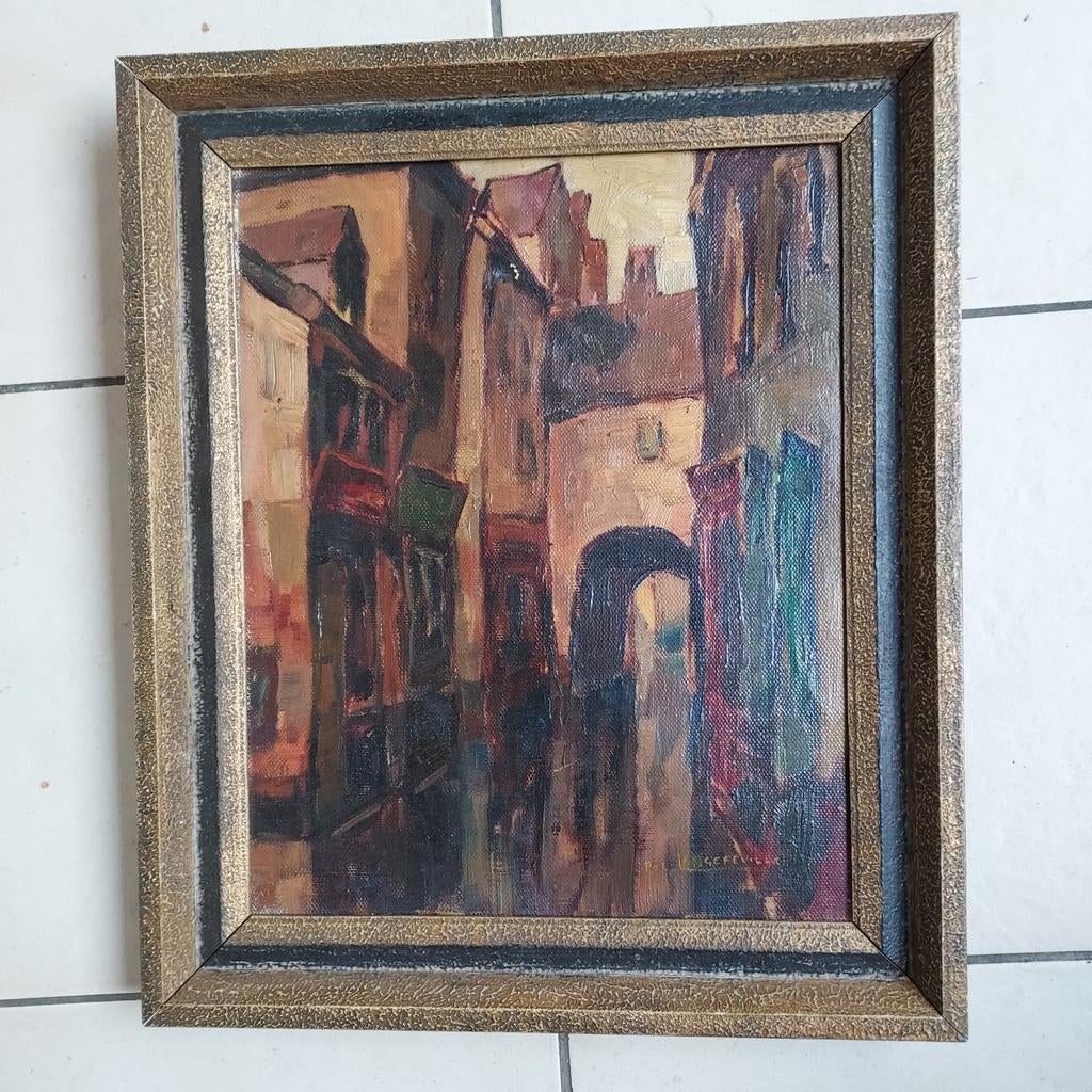 Schilderij in olieverf, stadszicht, Enlèvement ou Envoi