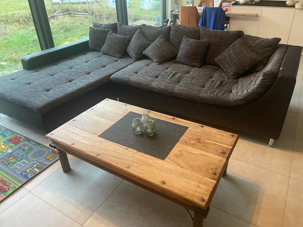 Gratis hoekzetel / hoeksalon, 12 donkergrijze kussens, Huis en Inrichting, Ophalen, Gebruikt, Kunststof, Modern