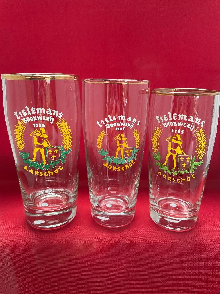 bierglazen Tielemans met gouden rand, Verzamelen, Ophalen of Verzenden, Gebruikt, Bierglas