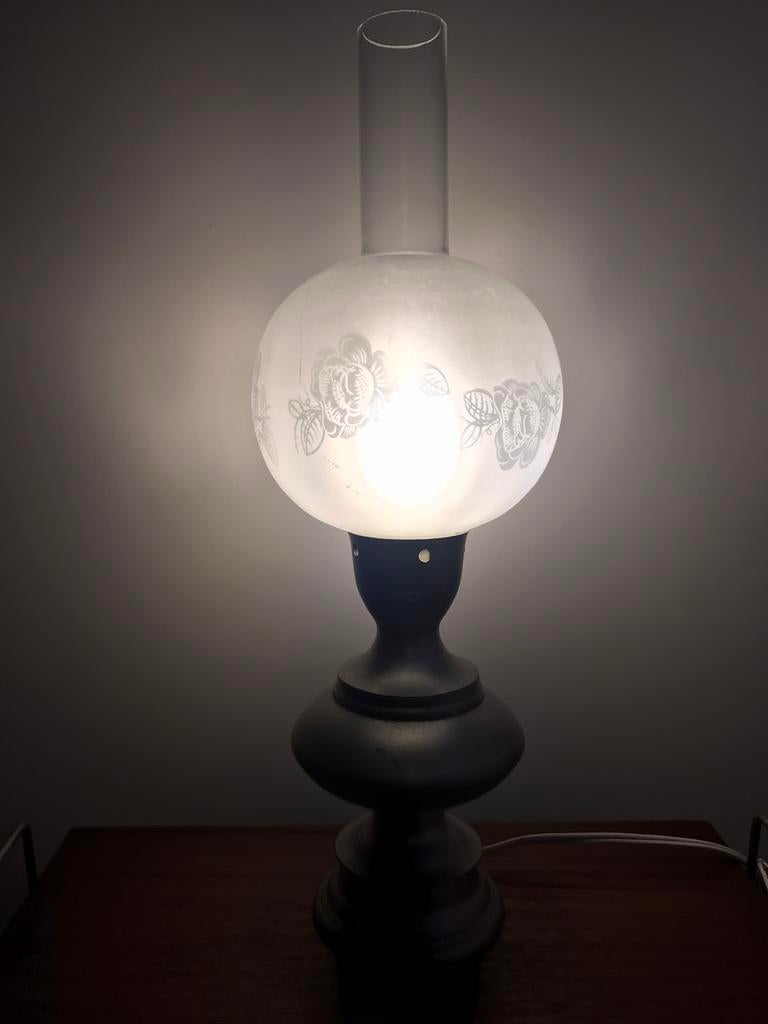 Lamp tafellamp tin? met glazen bol kap, Huis en Inrichting, Ophalen of Verzenden, Zo goed als nieuw
