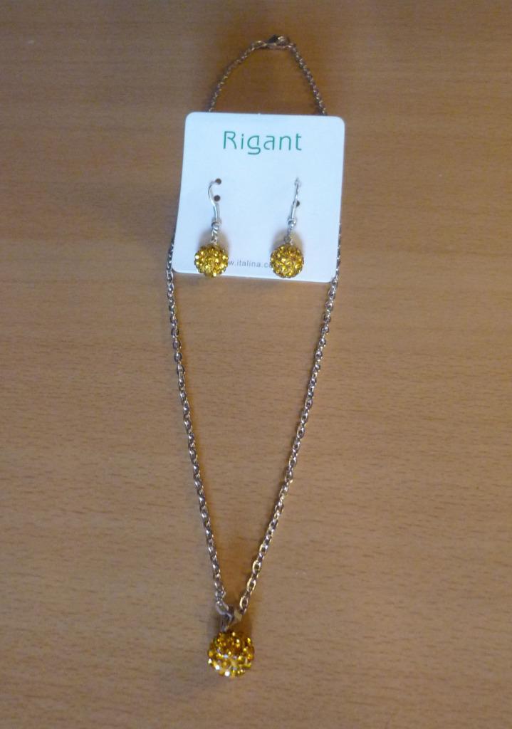 Set Ketting hanger oorbellen bol Strass Goudkleurig-geel, Bijoux, Sacs & Beauté, Colliers, Enlèvement ou Envoi, Jaune