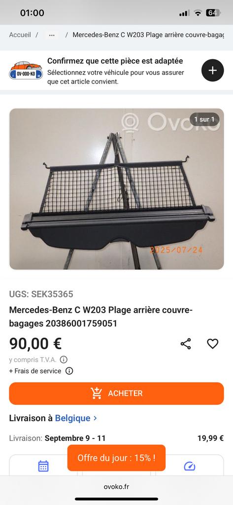 Plage arrière couvre-bagages pour mercedes C w203, Autos : Pièces & Accessoires, Enlèvement, Utilisé, Mercedes-Benz