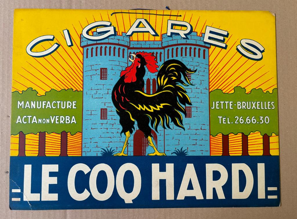 plaque COQ HARDI Cigares JETTE BRUXELLES carton tabac, Enlèvement ou Envoi