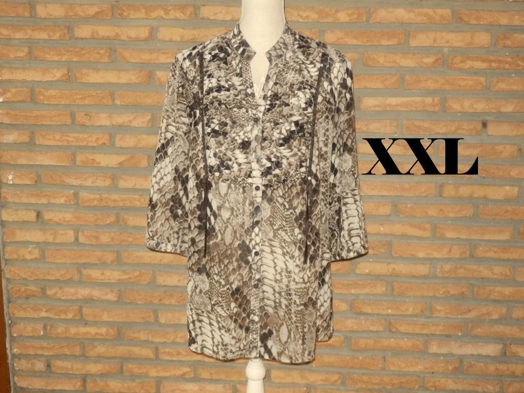 (162)- blouse femme t.XXL brune  - lebek -, Bruin, Ophalen of Verzenden, Zo goed als nieuw, Maat 42/44 (L)