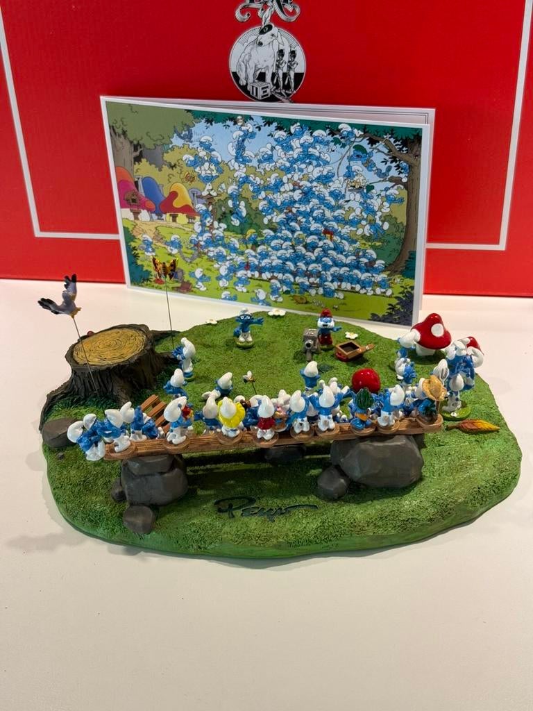 Foto van de smurfenfamilie - pixi - peyo, Ophalen of Verzenden, Zo goed als nieuw