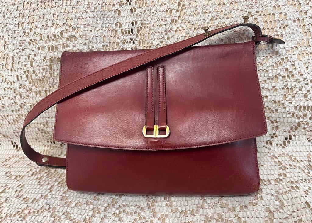 Sac bandoulière DELVAUX cuir bordeaux, Enlèvement ou Envoi, Comme neuf, Cuir