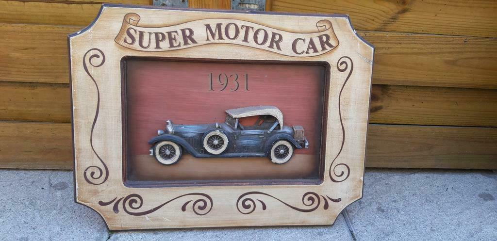 Houten pubbord in reliëf  / 3D met oldtimer, Ophalen of Verzenden, Zo goed als nieuw