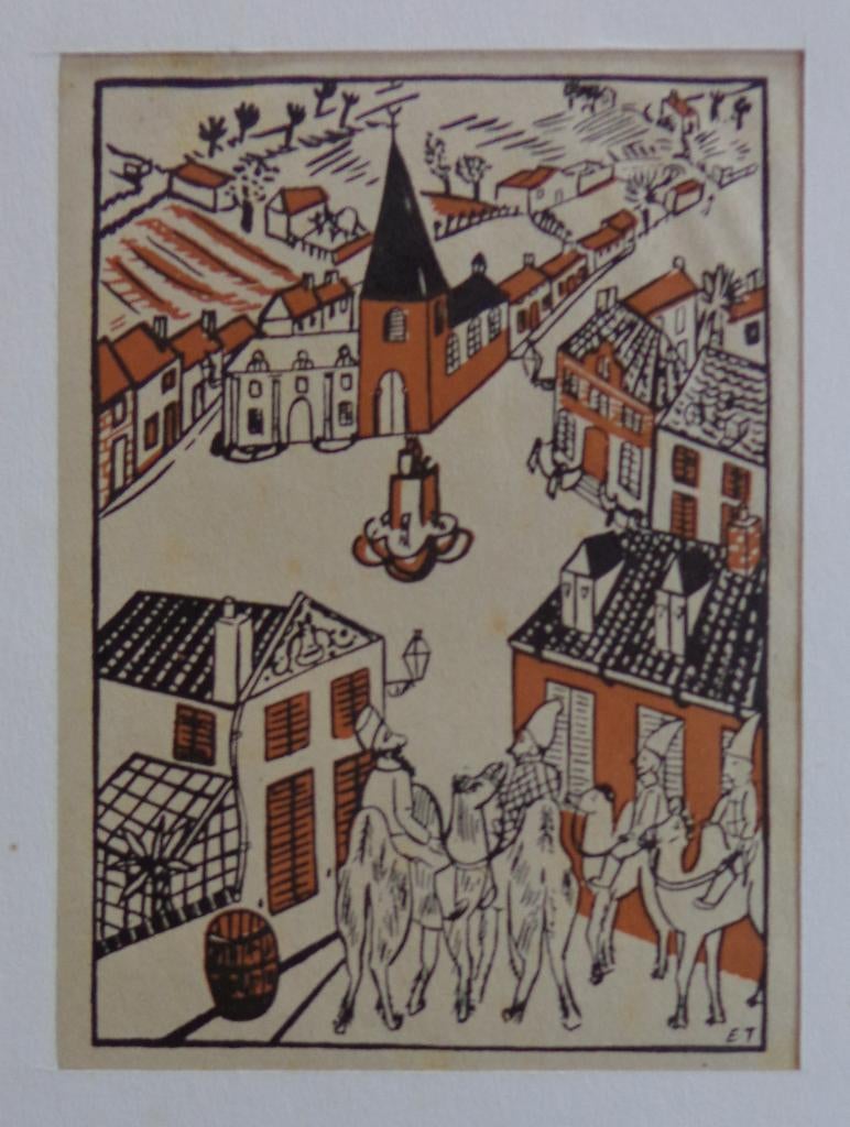 EDGARD TYTGAT / LOT VAN 3 STUKS / KLEURHOUTSNEDE / 36x29cm, Antiek en Kunst, Ophalen of Verzenden, Gravure
