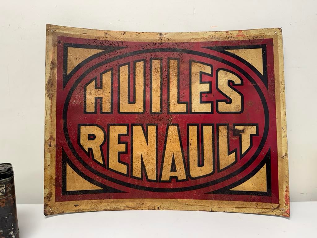 Ancien panneau publicitaire Huiles Renault, Enlèvement ou Envoi, Utilisé, Panneau publicitaire