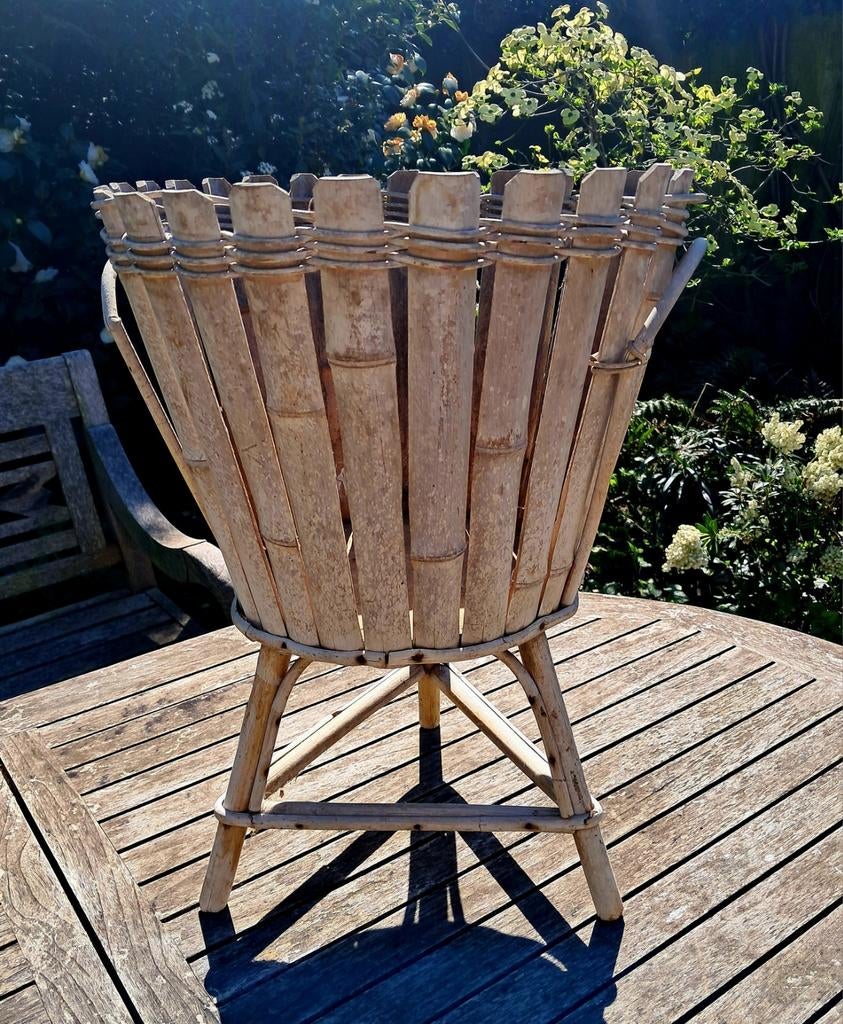 Vintage bamboe plantenstaander,handgemaakt, Tuin en Terras, Ophalen of Verzenden, Zo goed als nieuw