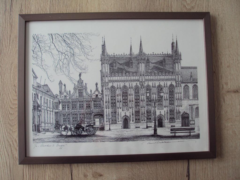 Litho van Daniël Winkelmans "Stadhuis te Brugge., Ophalen of Verzenden