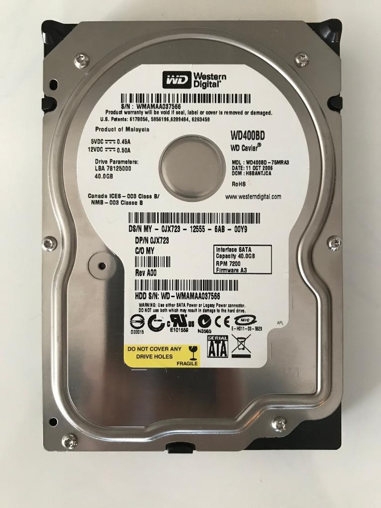 Harde schijf Western Digital 40GB Model WD400BD, Western Digital, Enlèvement ou Envoi, Interne, Utilisé