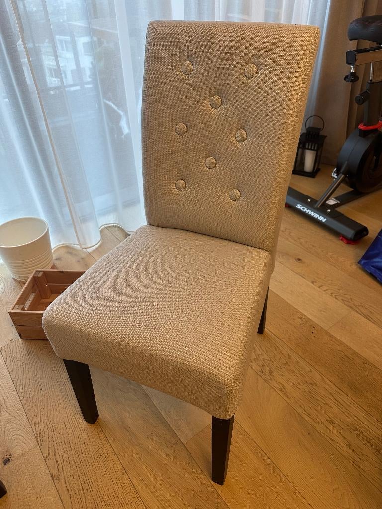 Lot de 6 chaises beige avec pieds noirs – bon état, Autres couleurs, Comme neuf, Enlèvement, Cinq, Six Chaises ou plus