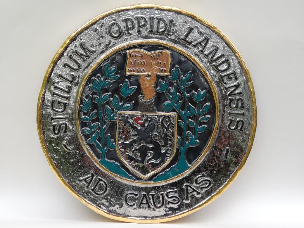 Mooie vintage plaquette - keramiek - Zegel stad Landen, 1978, Antiek en Kunst, Ophalen of Verzenden