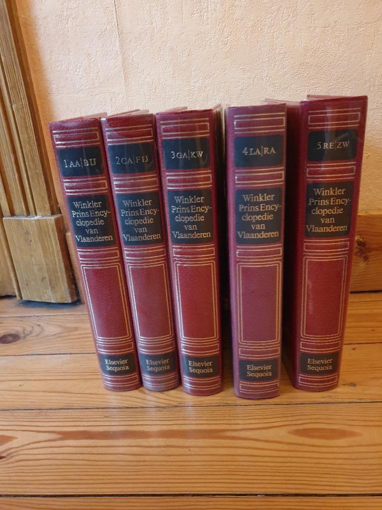 Winkler Prins encyclopedie van Vlaanderen Elsevier 5 delen, Antiek en Kunst, Ophalen of Verzenden