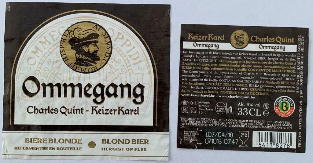 Étiquette de bière Ommegang Brasserie Haacht (2b5), Enlèvement ou Envoi, Utilisé, Autres types, Autres marques