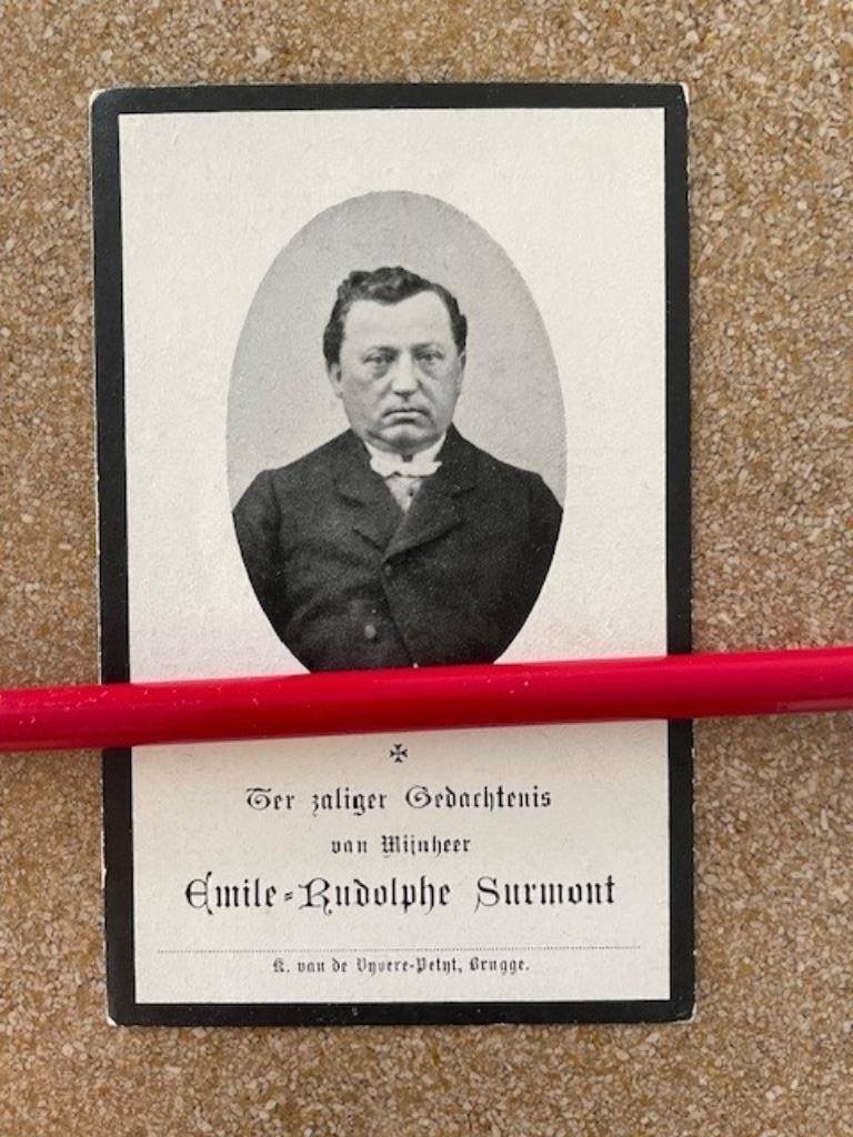 BIDPRENTJE dhr Emile Rudolphe SURMONT  Zillebeke 19/9/1848, Ophalen of Verzenden, Bidprentje