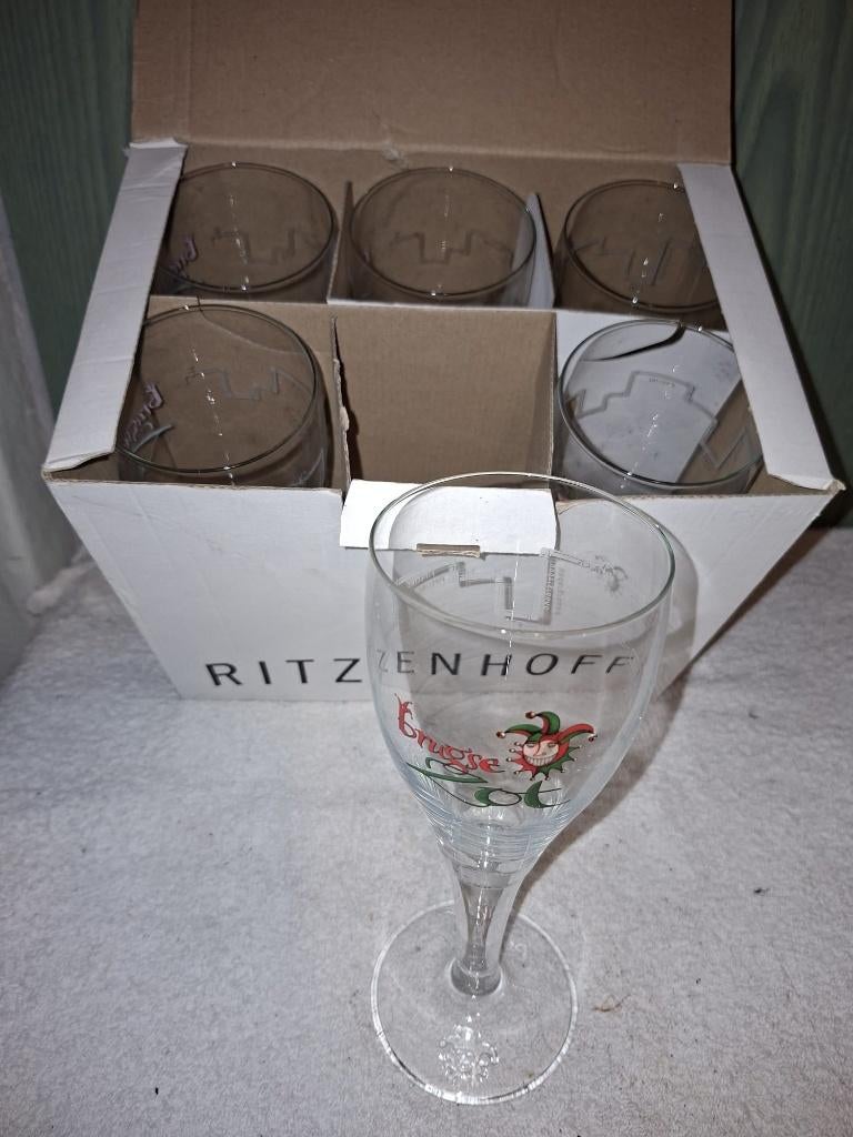 6 oude kristallen glazen, Brugse Zot, nieuwstaat, Verzamelen, Ophalen of Verzenden, Nieuw, Glas of Glazen, Overige merken