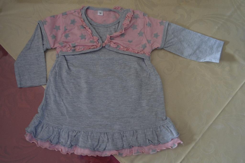 Jurkje met vestje aan vast grijs/roze maat 74, Kinderen en Baby's, Babykleding | Maat 74, Zeeman, Gebruikt, Meisje, Jurkje of Rokje