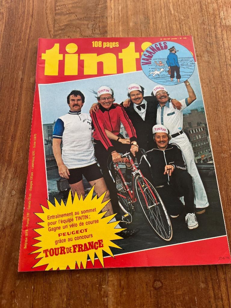 Hebdo Tintin met cover concours Peugeot Tour de France-1978, Verzenden, Gelezen, Lopen en Fietsen