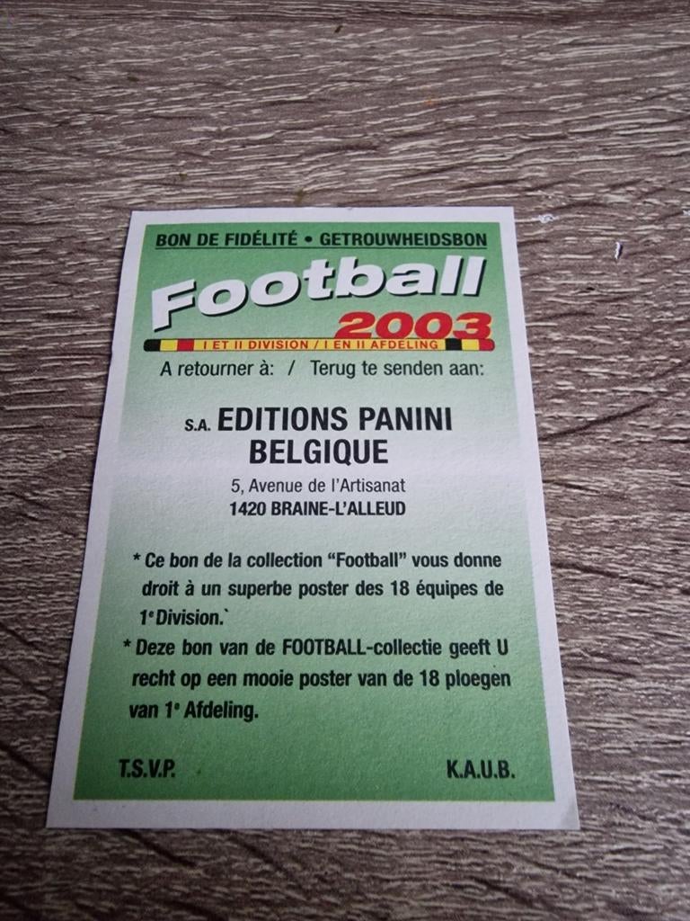 Panini Football Belge 2003 Carte Blanche,Bon de fidélité !, Collections, Enlèvement ou Envoi, Comme neuf