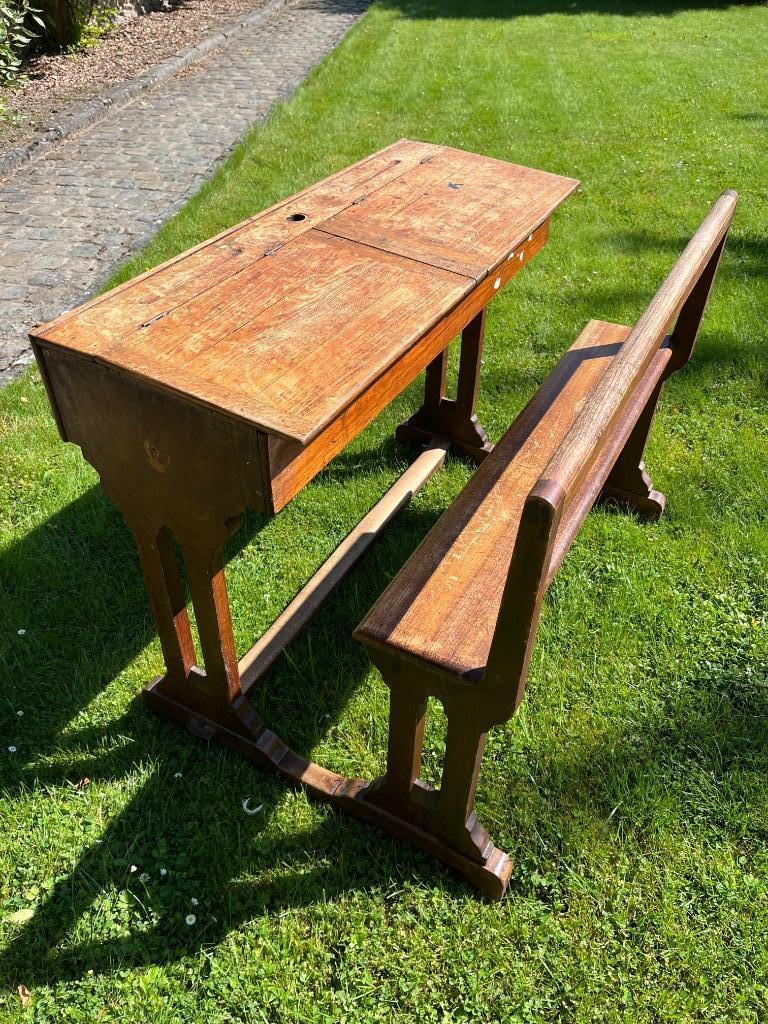 Ancien banc d'école en bois 2 places, Antiquités & Art, Antiquités | Meubles | Chaises & Canapés, Enlèvement