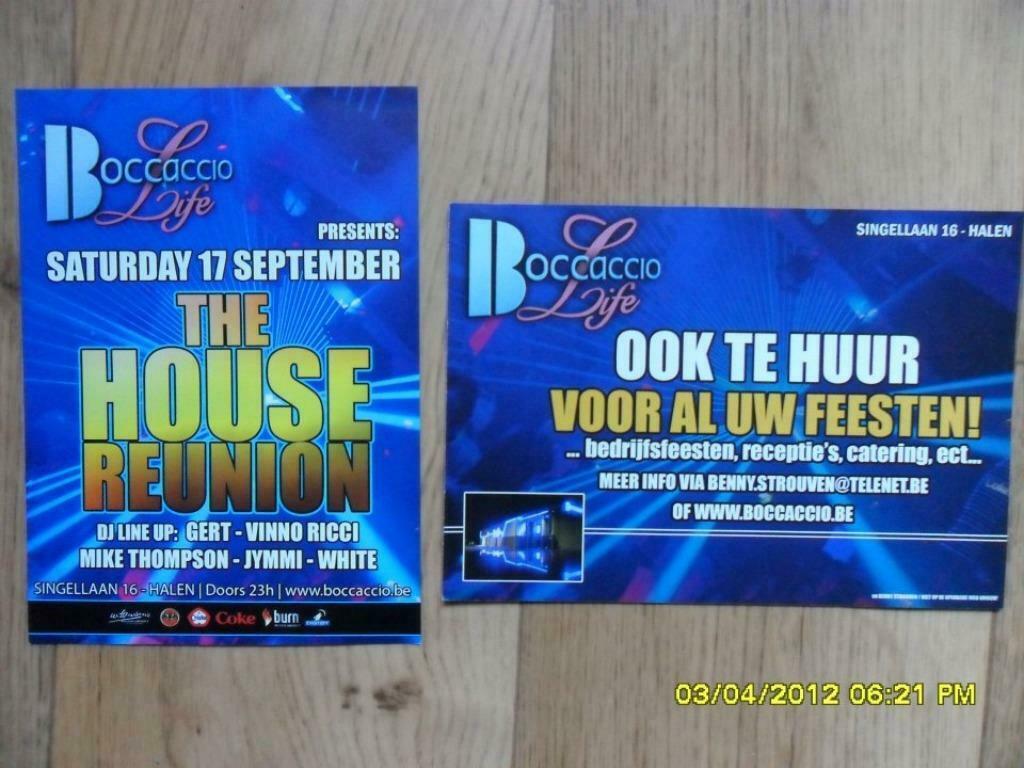 Flyers Boccaccio Life - The House Reunion @ Halen, Ophalen of Verzenden, Gebruikt, Overige typen
