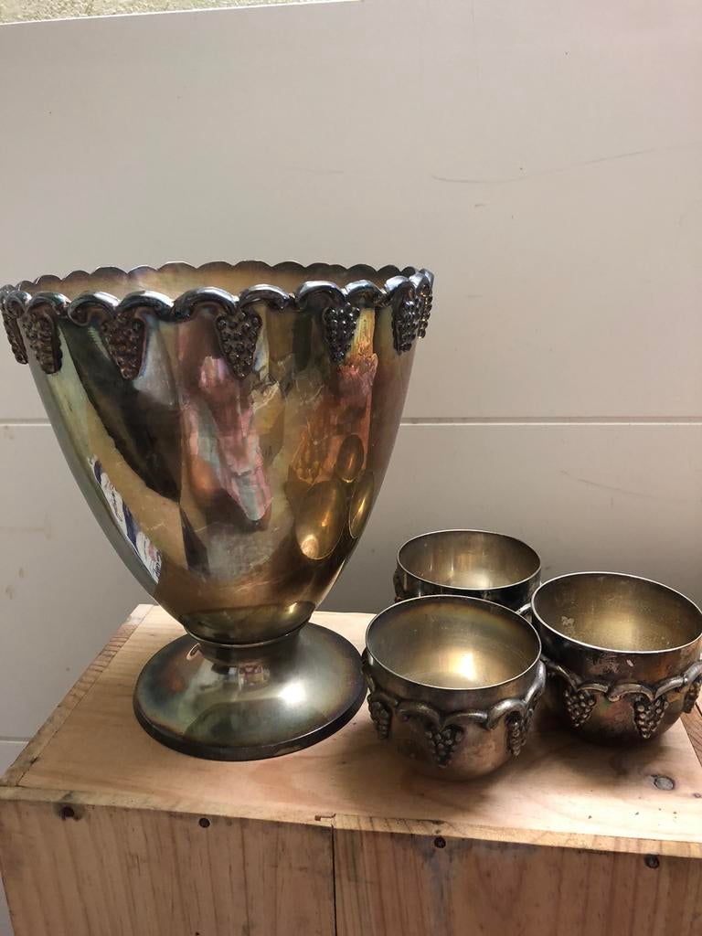 Ijsemmer en vingerpotjes ( verzilverd) flamant, Antiek en Kunst, Ophalen