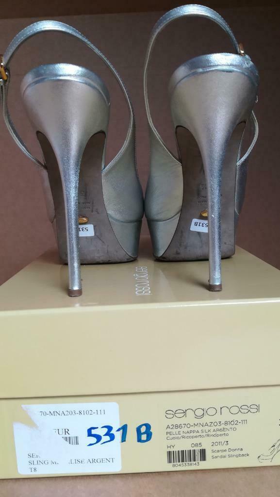 531B * SERGIO ROSSI zilveren luxe sandalen volledig leer (39, Kleding | Dames, Schoenen, Gedragen, Pumps, Overige kleuren, Verzenden