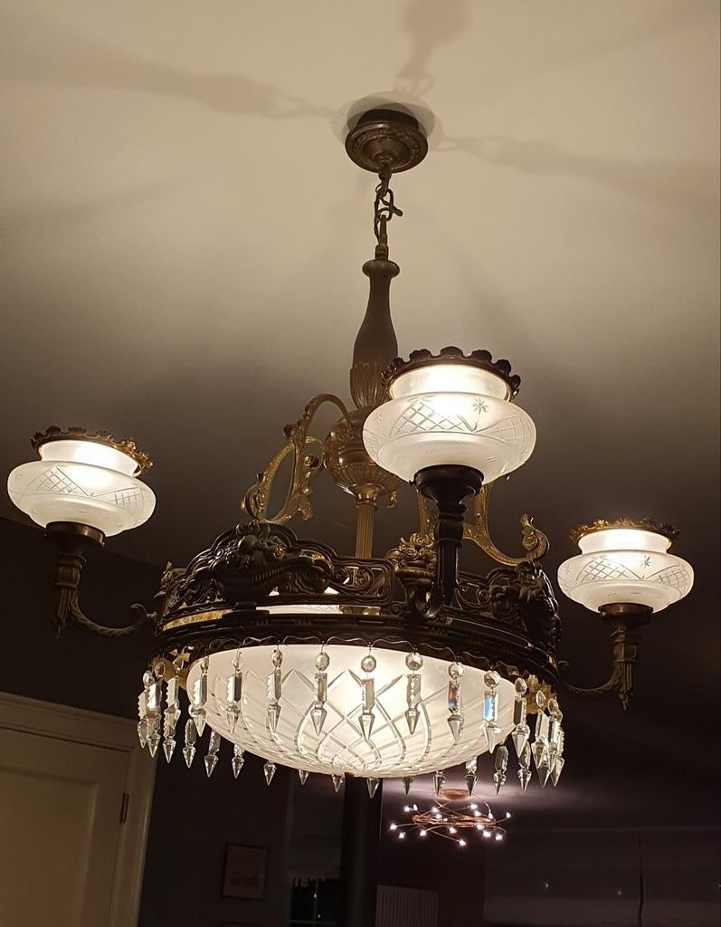 Antiek luster met 5 lampen, Antiek en Kunst, Antiek | Verlichting, Ophalen